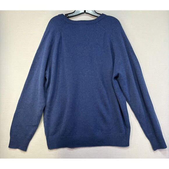 LL Bean Mens Lambs Wool Preppy Academia Sweater Size L Blue V-neck - Picture 9 of 12